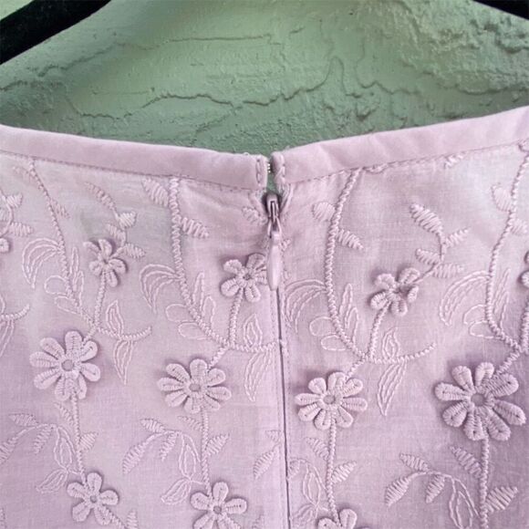 Ann Taylor Daisy Floral Applique Embroidered Shift Lilac Lavender 3/4 Sleeve - Picture 8 of 13